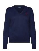 Cotton V-Neck Sweater Tops Sweat-shirts & Hoodies Sweat-shirts Navy Po...