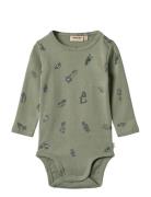 Body L/S Freddie Bodies Long-sleeved Green Wheat