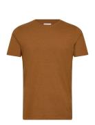 Mouliné O-Neck Tee S/S Tops T-shirts Short-sleeved Brown Lindbergh