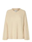 Slfsia Ras Ls Knit Long V-Neck Noos Tops Knitwear Jumpers Cream Select...
