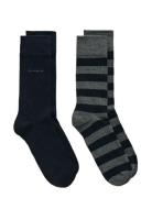 Barstripe And Solid Socks 2-Pack Underwear Socks Regular Socks Grey GA...