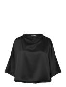 Thea Satin Tee Tops Blouses Long-sleeved Black Ahlvar Gallery