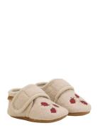 Wool Slippers W. Embroidery Aamutossut Sisäkengät Beige En Fant