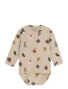 Body Ls Aop Pitkähihainen Body Beige Minymo