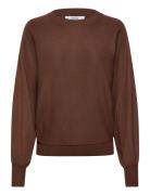 Msdana Bat Sleeve Knit Pullover Tops Knitwear Jumpers Brown Minus