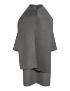 Dbl Face Wool Scarf Coat - Melan Villakangastakki Pitkä Takki Grey Cal...