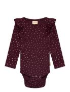 Body L/S Frill Modal Heart Pitkähihainen Body Burgundy Petit Piao