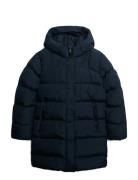 Hooded Sports Puffer Mid Jkt Topattu Pitkä Takki Navy Superdry