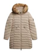 Fuji Faux Fur Hood Mid Length Topattu Pitkä Takki Beige Superdry