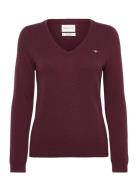 Extrafine Lambswool Blend V-Neck Tops Knitwear Jumpers Burgundy GANT