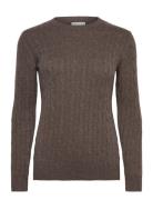 O-Neck Cable Tops Knitwear Jumpers Brown Davida Cashmere