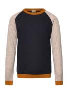 Colour Block Blouse Tops Knitwear Pullovers Navy FUB