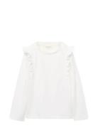 Frills Cotton T-Shirt Tops T-shirts Long-sleeved T-shirts White Mango