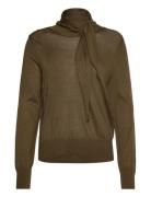 Turtleneck Sweater With Knot Tops Knitwear Turtleneck Khaki Green Mang...