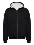 Boxy Waffle Lined Full Zip Tops Sweat-shirts & Hoodies Hoodies Black H...