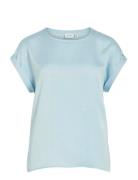 Viellette S/S Satin Top - Noos Tops T-shirts & Tops Short-sleeved Blue...