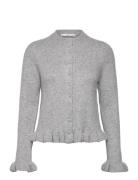 Ruffle Knit Cardigan Tops Knitwear Cardigans Grey Mango