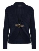 Buckle-Trim Cable Shawl-Collar Cardigan Tops Knitwear Cardigans Navy L...