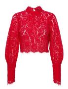 Lace Georgia Top Tops Blouses Long-sleeved Red Bardot