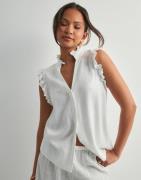 Selected Femme - Valkoinen - Slfviva Sl Sun Ruffle Top Noos
