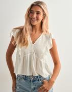 Only - Valkoinen - Onlrian Flonce S/S Top Wvn