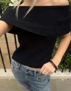 Nelly - Musta - Slouchy Neck Knit Top