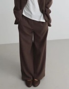 Nelly - Ruskea - Mid Waist Wide Suit Pants