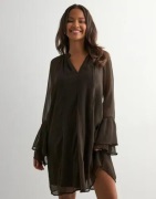 Pieces - Ruskea - Pcjasmin Ls Short Dress Wvn D2D Pp