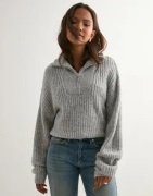 Nelly - Harmaa - Rib Zip Knit Sweater