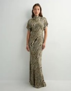 Malina - Beige - Alivia Short Sleeve Satin Maxi dress