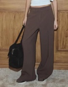 Nelly - Ruskea - Mid Waist Wide Suit Pants