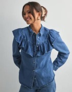 Only - Sininen - Onlindigo Ls Frill Dnm Shirt Qyt No