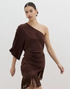 Nelly - Ruskea - Asymmetric Short Sleeve Top